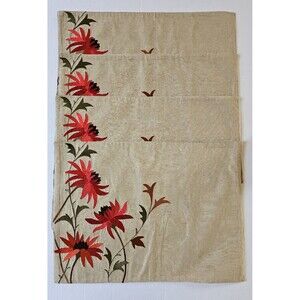 Crate And Barrel Leona Placemats set 4 Taupe Light Brown Orange Autumn Floral